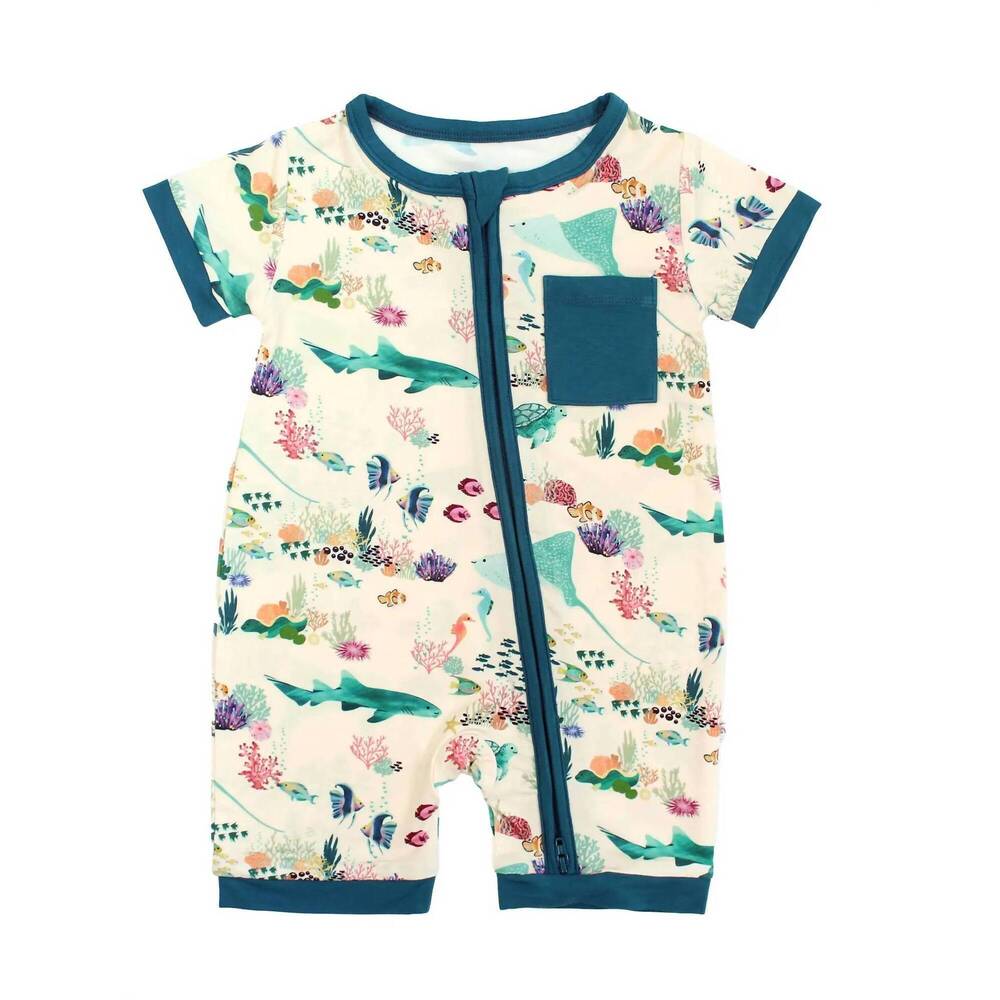 NEW EMERSON AND FRIENDS baby coral reef bamboo shortie romper in blue multi